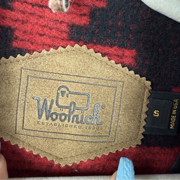 Woolrich vintage 80s RED BLACK AZTEC SHAWL NECK WOOL BUTTON UP VEST size S - Picture 7 of 8